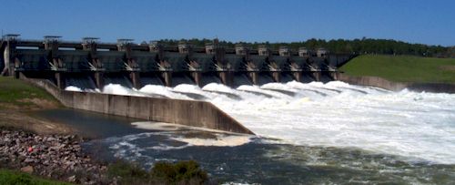 Spillway with gates open 1 foot - March, 2001